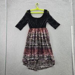 Shyanne Women Dress L Black Nylon Polyester Geometric Aztec Floral‎ Fit & Flare
